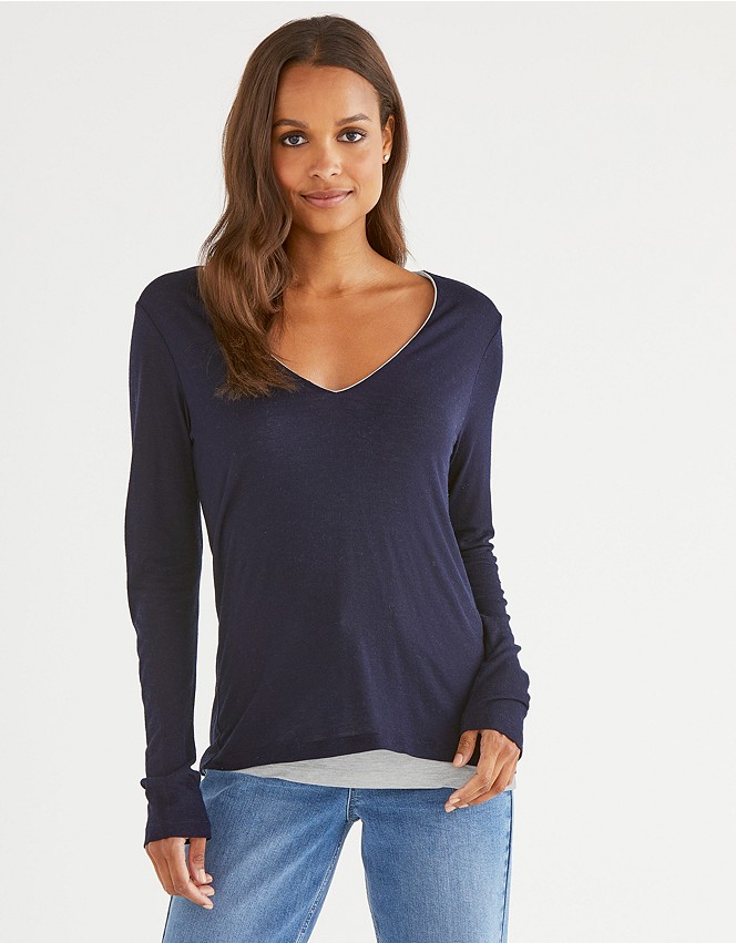Double Layer V-Neck Top | Clothing Sale | The White Company UK