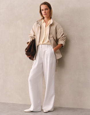 Double Pleat Fluid Wide Leg Trousers