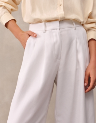 Double Pleat Fluid Wide Leg Trousers