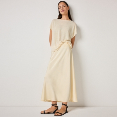 Double Satin Bias Midi Skirt - Butter