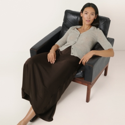 Double Satin Bias Midi Skirt - Chocolate