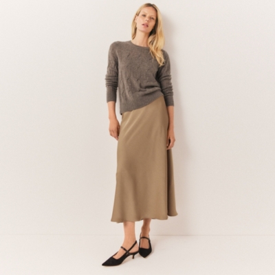 Double Satin Bias Midi Skirt