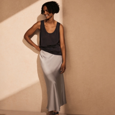 Double Satin Bias Midi Skirt