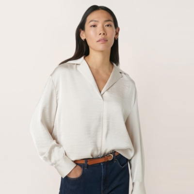 Double Satin Open Revere Blouse