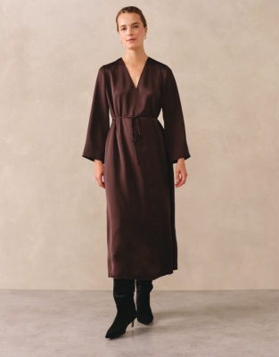 Double Satin V-Neck Dress