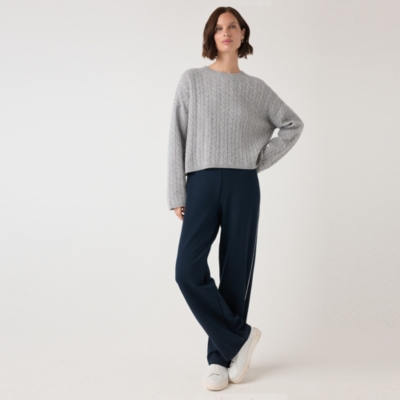 Double Side Stripe Jersey Wide Leg Pants