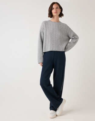 Double Side Stripe Jersey Wide Leg Trousers