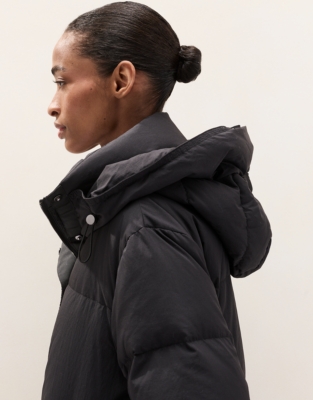 Down Filled Long Puffer Coat - Black