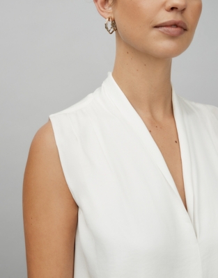 DrapeNeck Washed Satin Sleeveless Top Clothing Sale The White