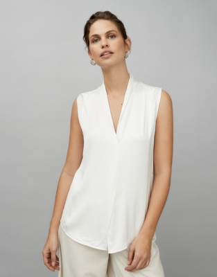 DrapeNeck Washed Satin Sleeveless Top Clothing Sale The White