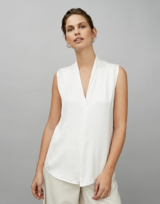 ivory silk sleeveless top