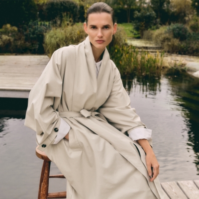 Draped Collar Trench Coat