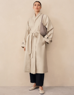 Draped Collar Trench Coat