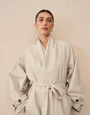 Draped Collar Trench Coat