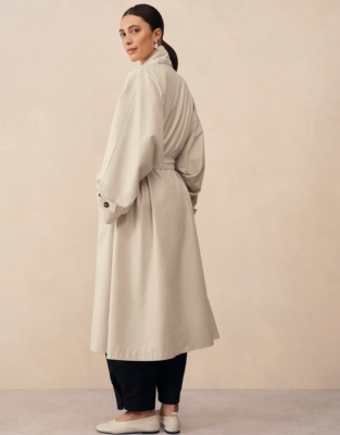 Draped Collar Trench Coat