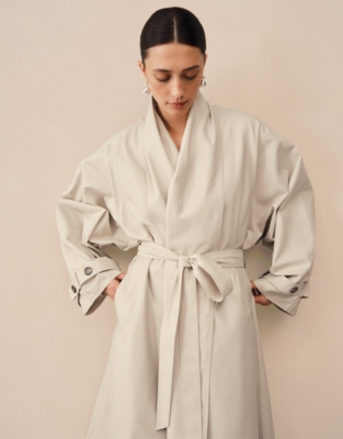 Draped Collar Trench Coat