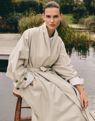 Draped Collar Trench Coat