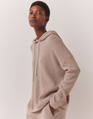 Drawstring Hem Hoodie with Cashmere - Cashmere Rose