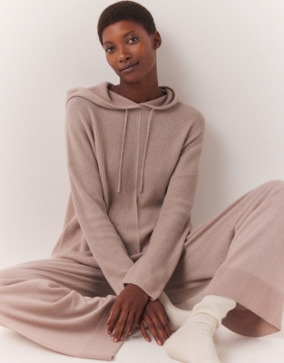 Drawstring Hem Hoodie with Cashmere - Cashmere Rose