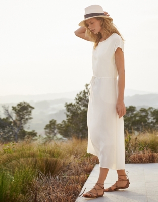 white drawstring waist dress