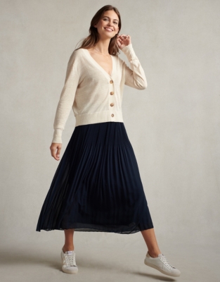 Loft navy cheap pleated skirt