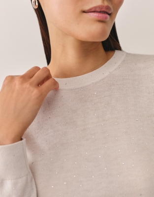 Embellished Jumper with Cashmere - Beige