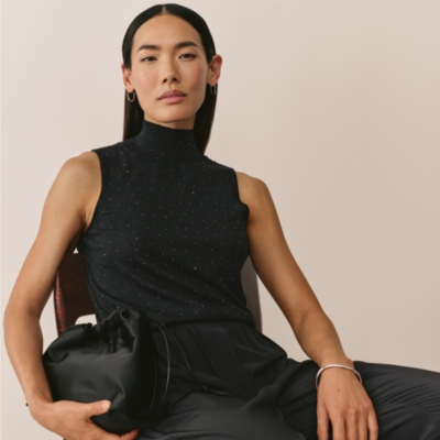 Embellished Sleeveless Knitted Tank with Cashmere