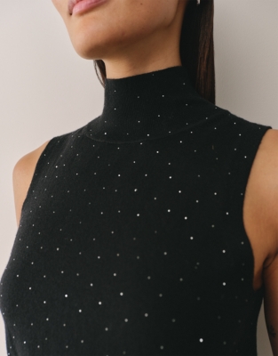 Embellished Sleeveless Knitted Tank with Cashmere