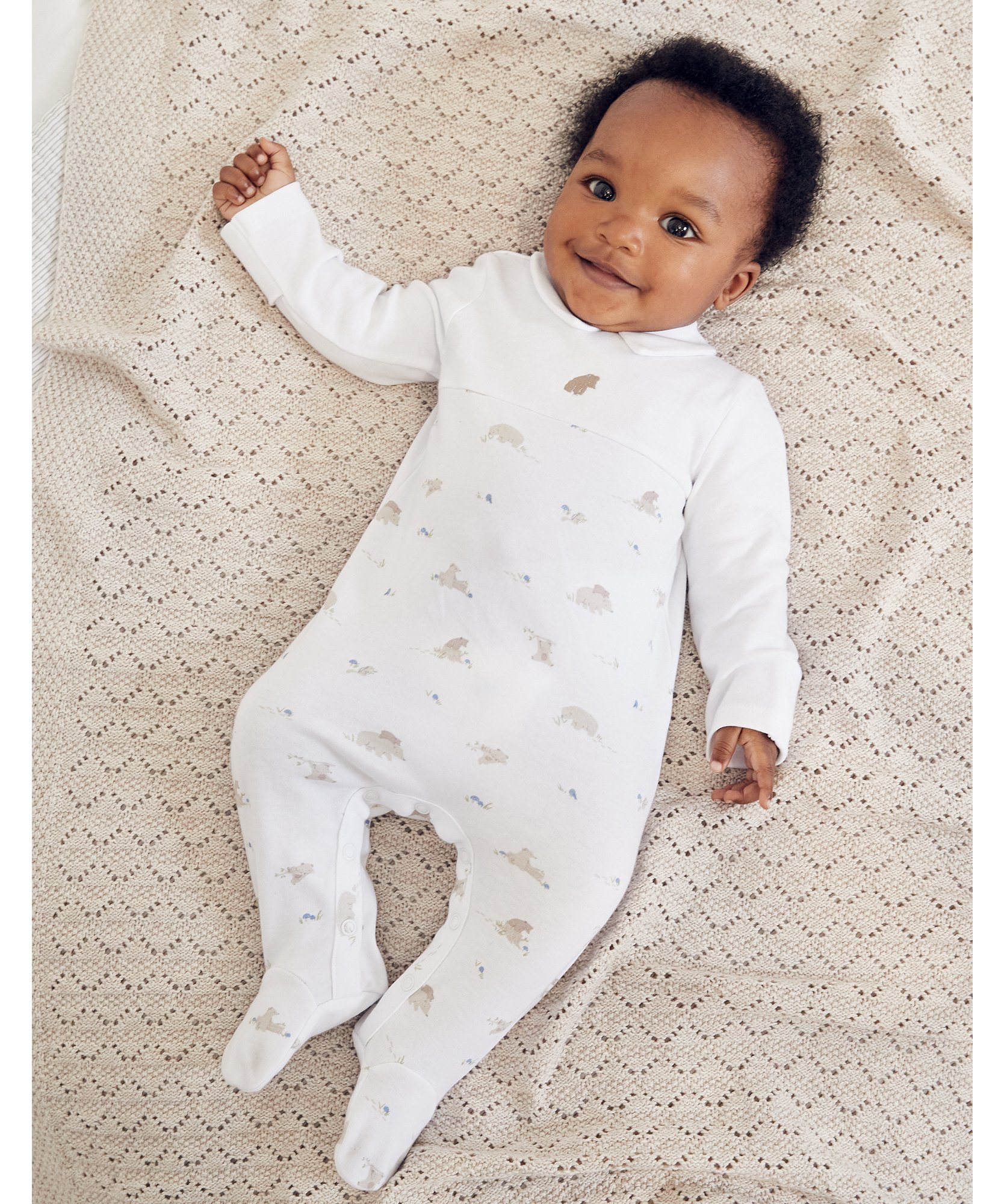 1-1 1/2Y The White Company Clothing Loungewear Sleepsuits Embroidered Bear-Print Sleepsuit 