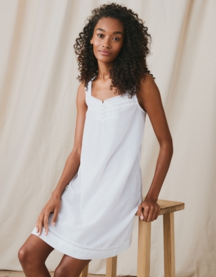 Embroidered-Cotton Button Nightgown