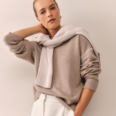 Embroidered Detail Jumper with Cashmere