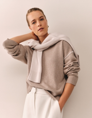 Embroidered Detail Jumper with Cashmere