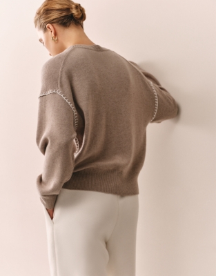 Embroidered Detail Jumper with Cashmere - Hazelwood