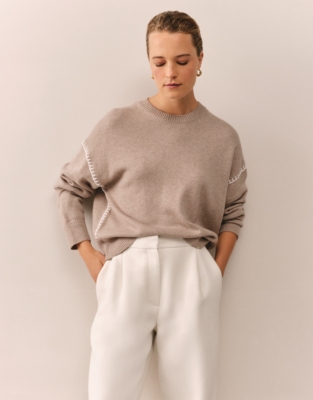 Embroidered Detail Jumper with Cashmere - Hazelwood