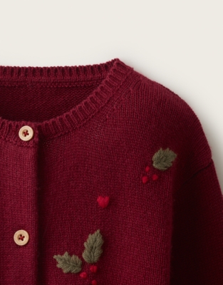  Embroidered Holly & Hearts Cardigan (0–4yrs)