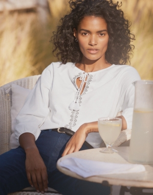 Embroidered Jersey Blouse | Clothing Sale | The White Company UK