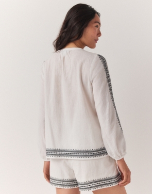 Embroidered Long Sleeve Blouse