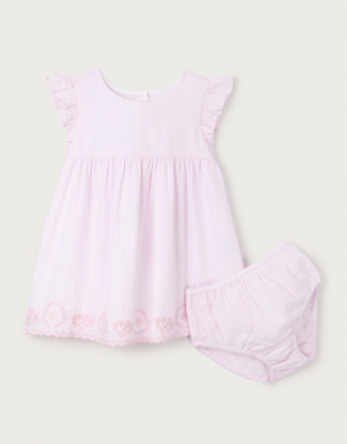 Baby Essentials Baby Girls Dress and Diaper Cover Set in Striped Seersucker 
