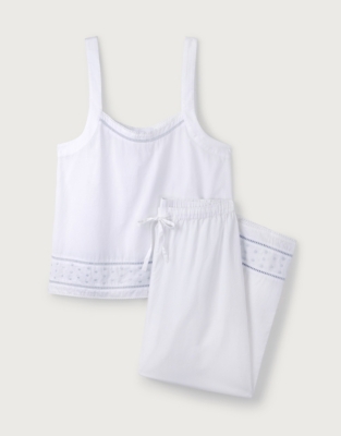 EmbroideredSpot Cotton Cami Pajama Set Pajamas The White Company US