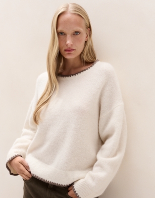 Embroidered Stitch-Detail Jumper with Alpaca