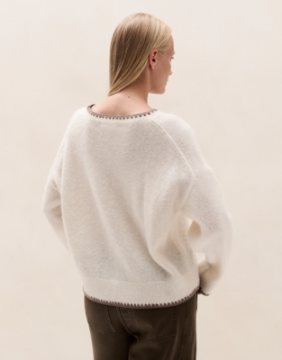 Embroidered Stitch-Detail Jumper with Alpaca