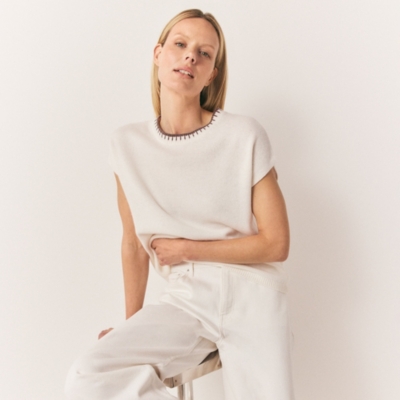 Embroidered Stitch Knitted Tank with Cashmere