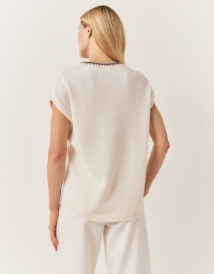 Embroidered Stitch Knitted Tank with Cashmere