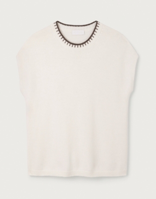 Embroidered Stitch Knitted Tank with Cashmere