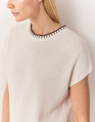 Embroidered Stitch Knitted Tank with Cashmere