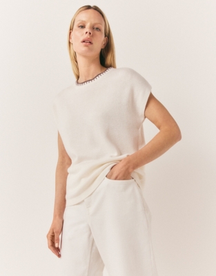 Embroidered Stitch Knitted Tank with Cashmere