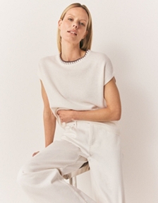 Embroidered Stitch Knitted Tank with Cashmere