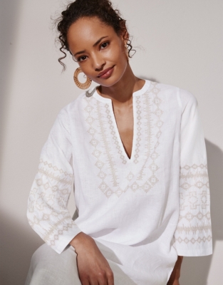 EmbroideredLinen Maxi Beach CoverUp Linen Clothing The White