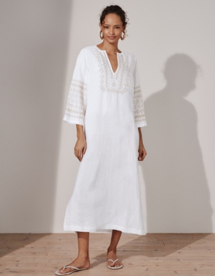 EmbroideredLinen Maxi Beach CoverUp Linen Clothing The White