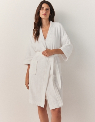Essential Cotton Short Robe - White